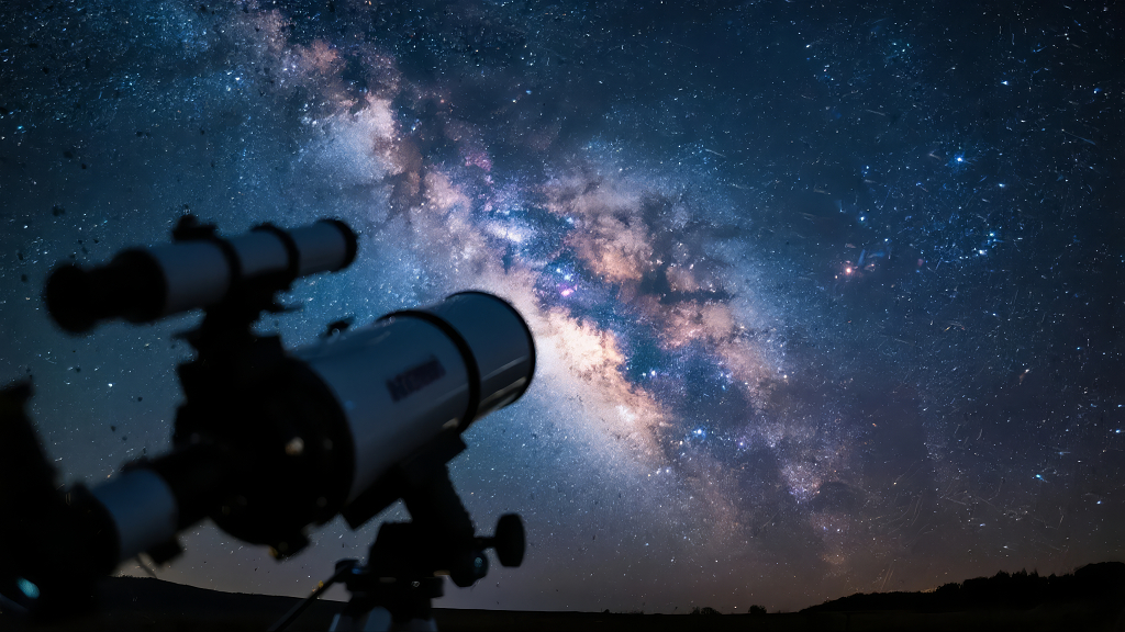 天文爱好者望远镜观测星空宇宙探索背景图