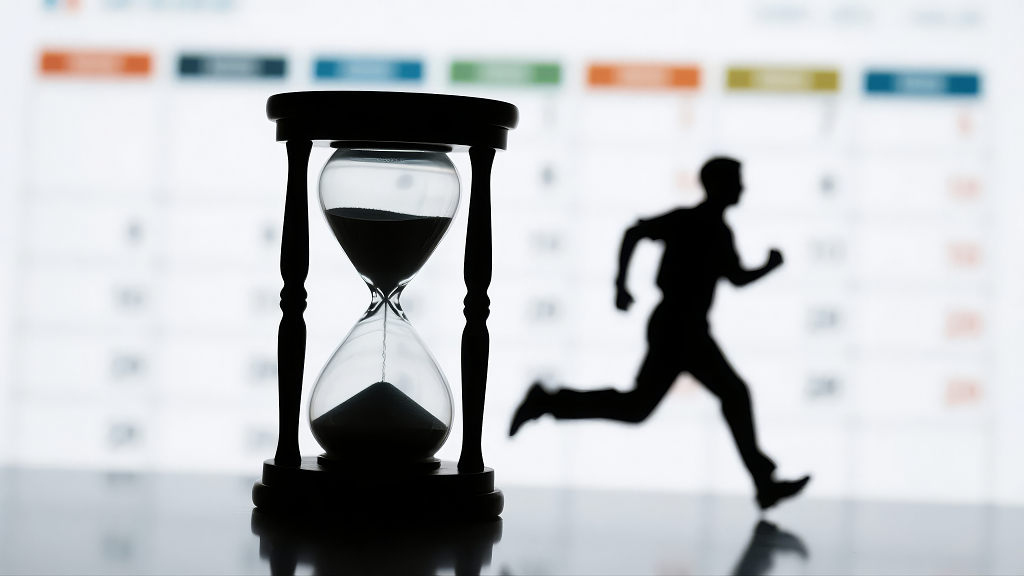 时间管理效率沙漏日历奔跑者商务励志背景