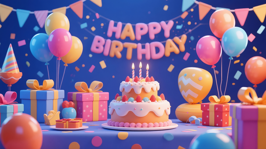 生日快乐庆典蛋糕礼物气球派对装饰背景