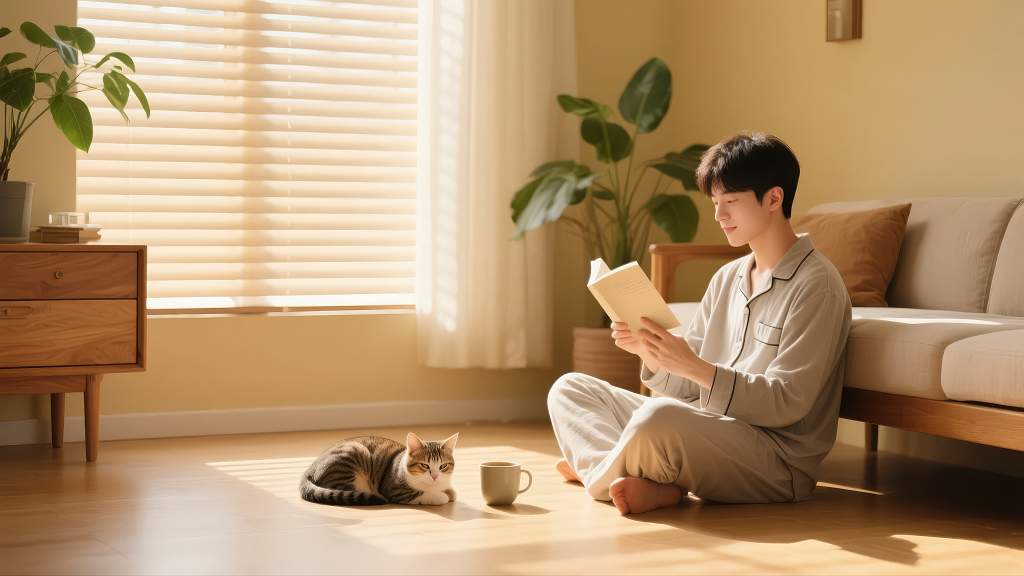 秋分节气世界读书日居家阅读猫咪休闲背景