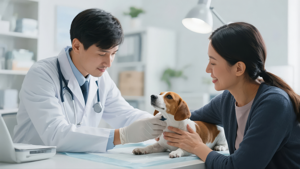 世界动物日宠物医院兽医检查狗狗健康背景
