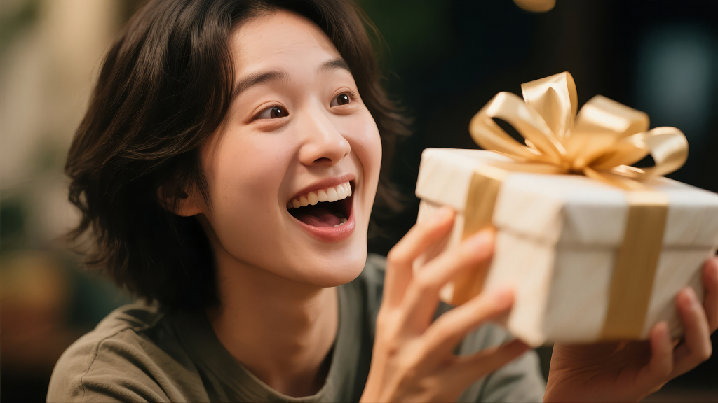 生日礼物惊喜年轻女性快乐表情节日背景图