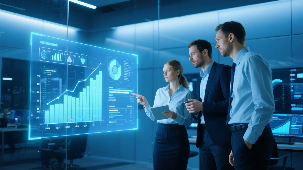 商务团队数据分析屏幕未来科技办公场景背景