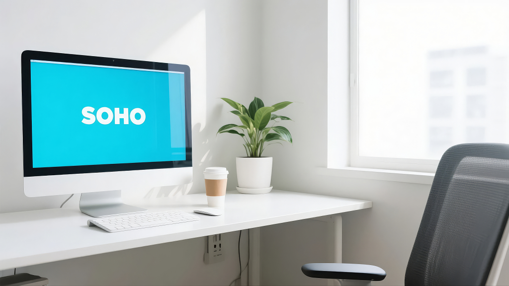 简约SOHO办公电脑桌面样机产品展示背景