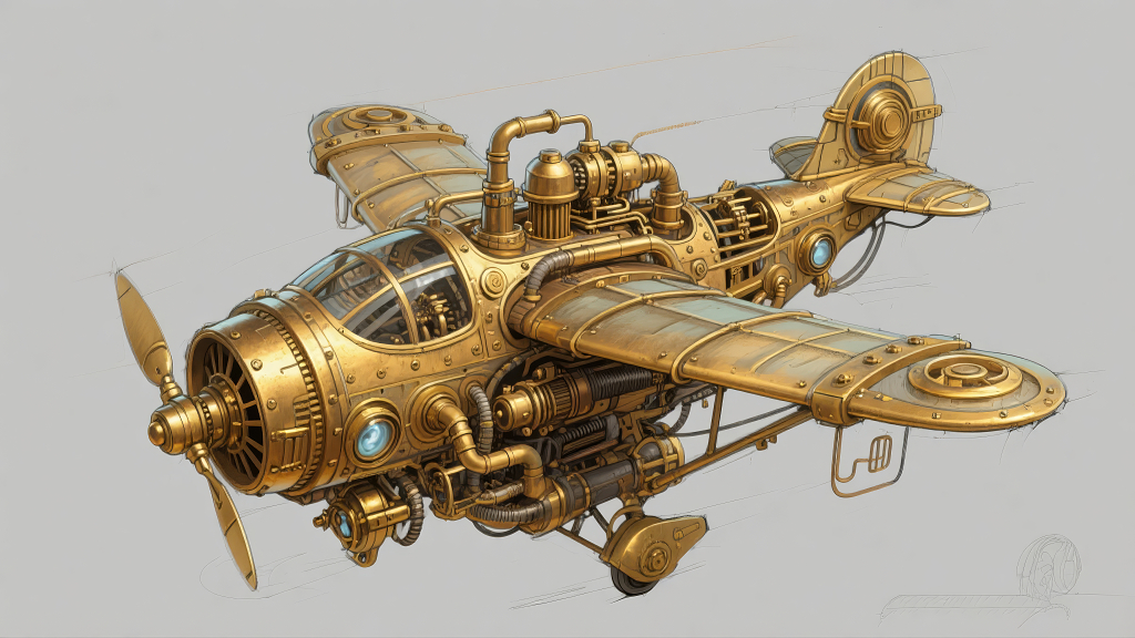 复古蒸汽朋克飞机机械模型创意设计背景图