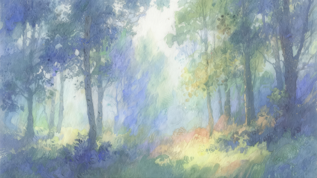 春分节气森林薄雾阳光治愈唯美自然风景背景