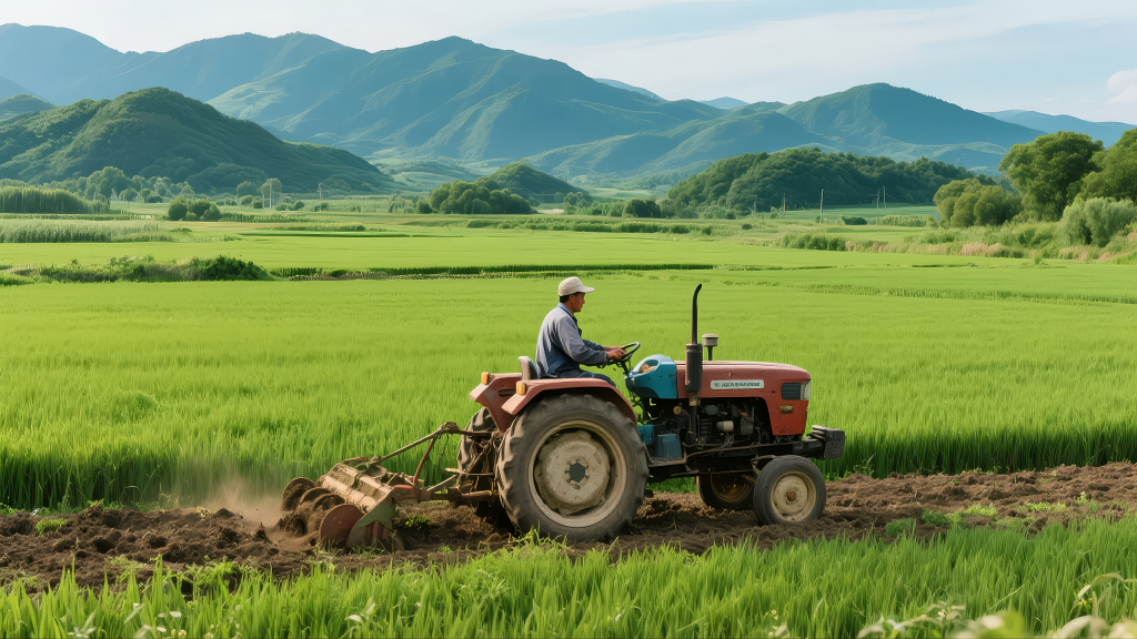 芒种节气拖拉机耕田农业生产劳动背景图