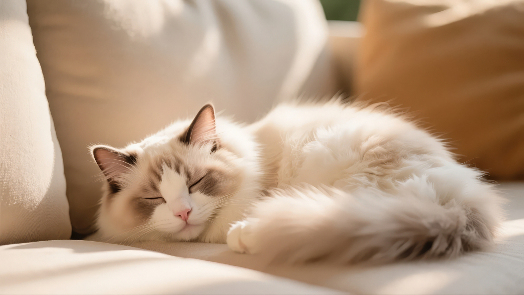 布偶猫沙发睡觉可爱宠物猫咪治愈系背景