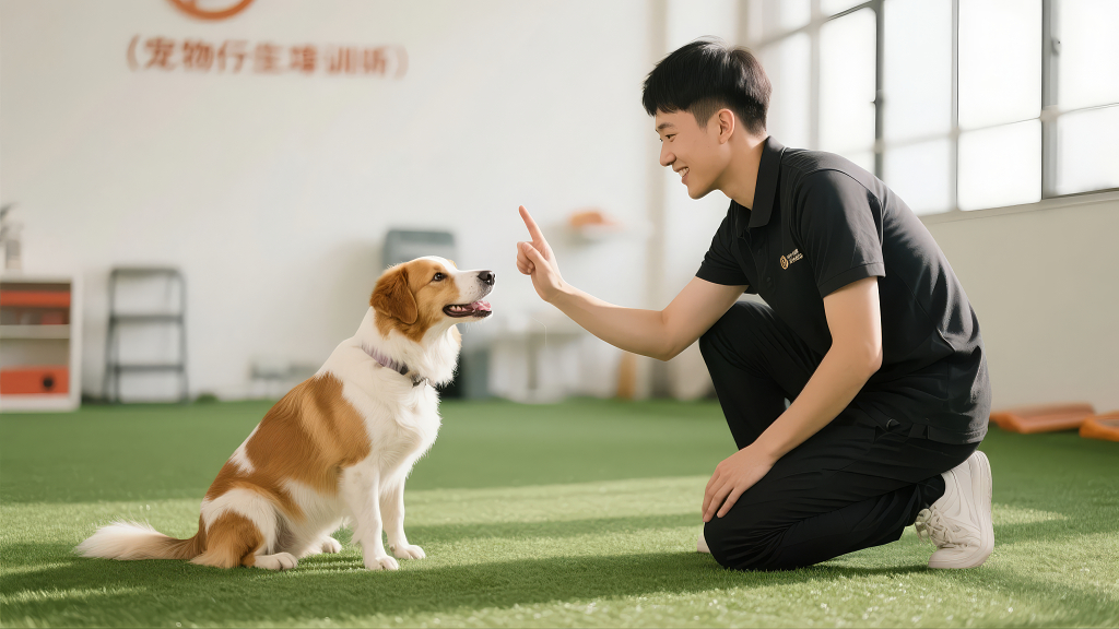 宠物训练师与狗互动技能教学生活背景图