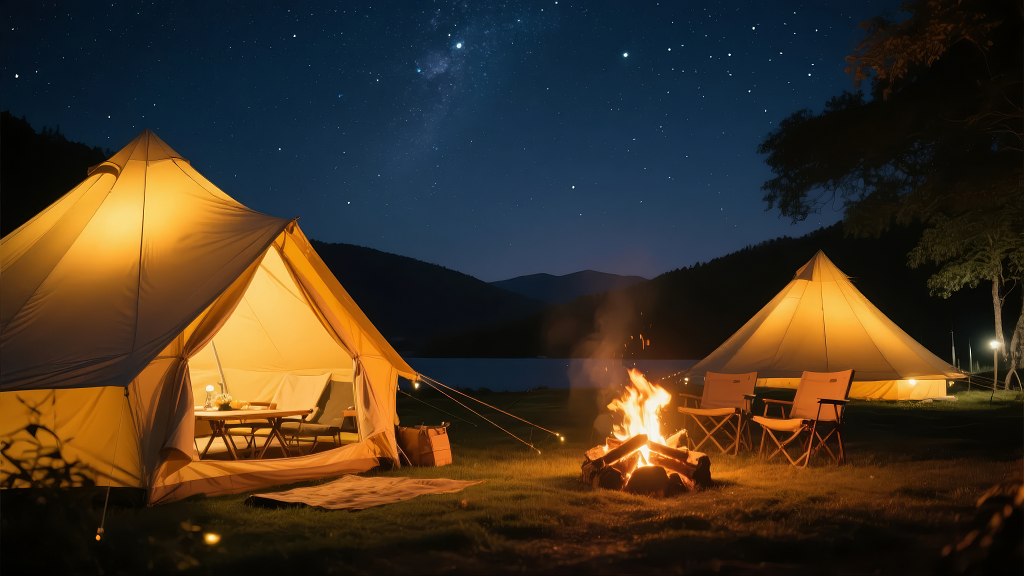 夏至节气星空露营篝火户外休闲度假背景