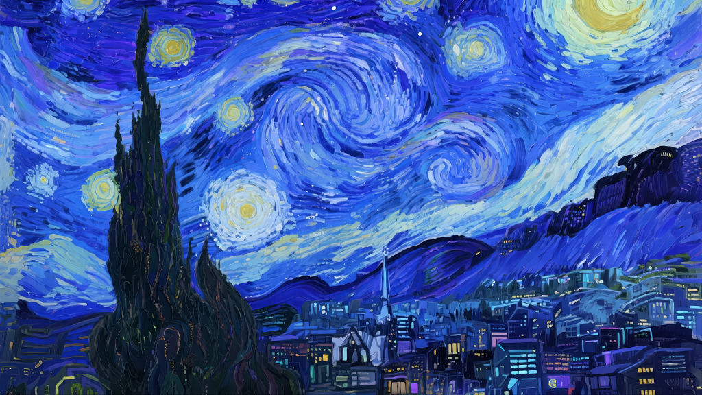 梵高星空艺术名画欣赏创意展览教育背景