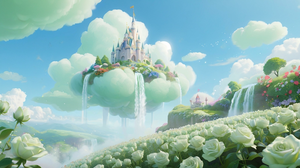 青色空中花园城堡