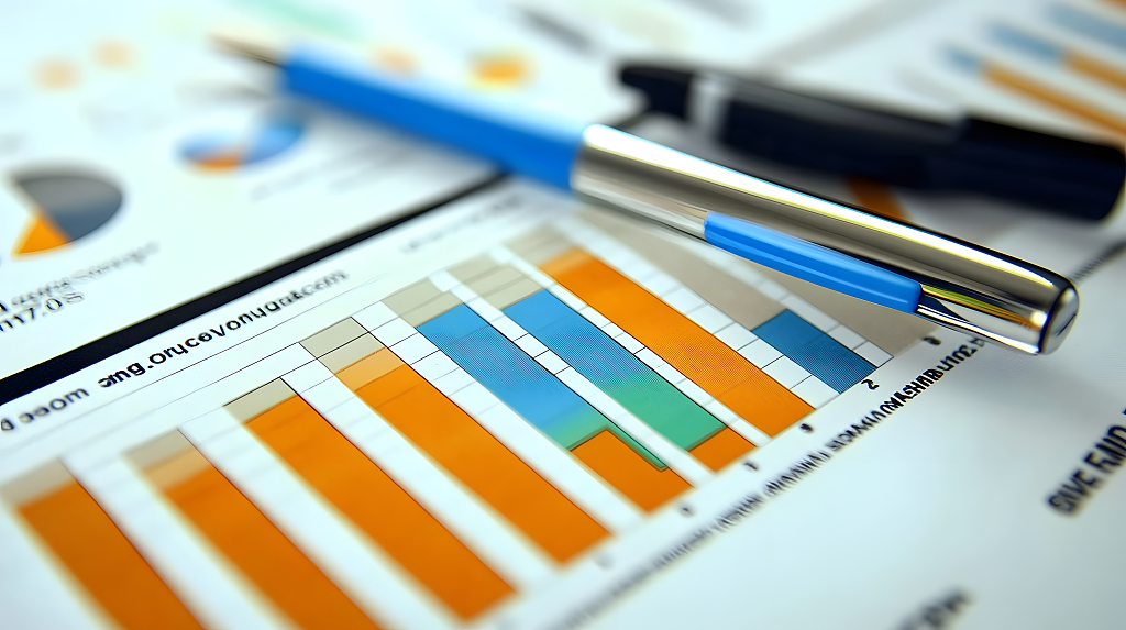 蓝色笔置于色彩鲜明的图表上