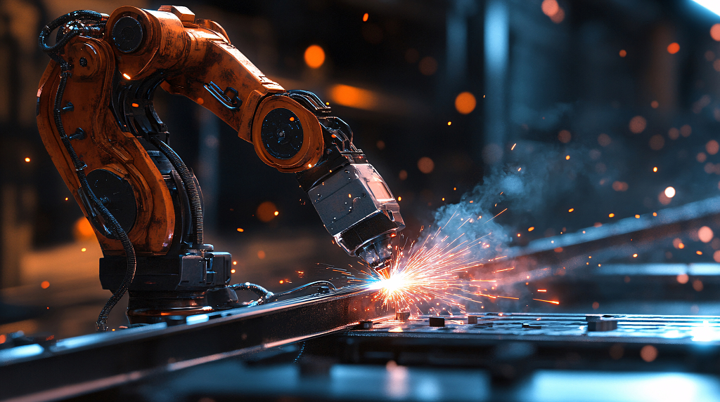 工业机器人在焊接作业中火花四溅