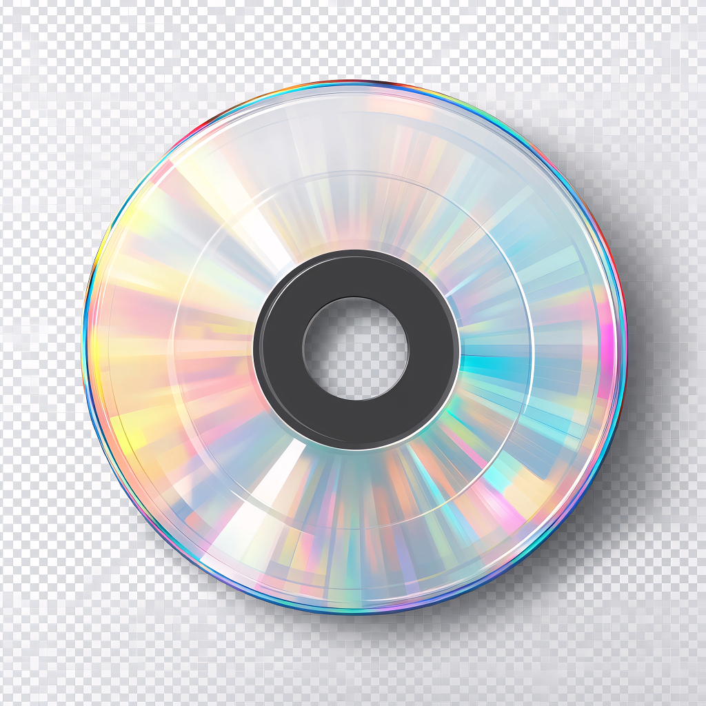 光盘在透明背景上闪耀着彩虹般的光芒