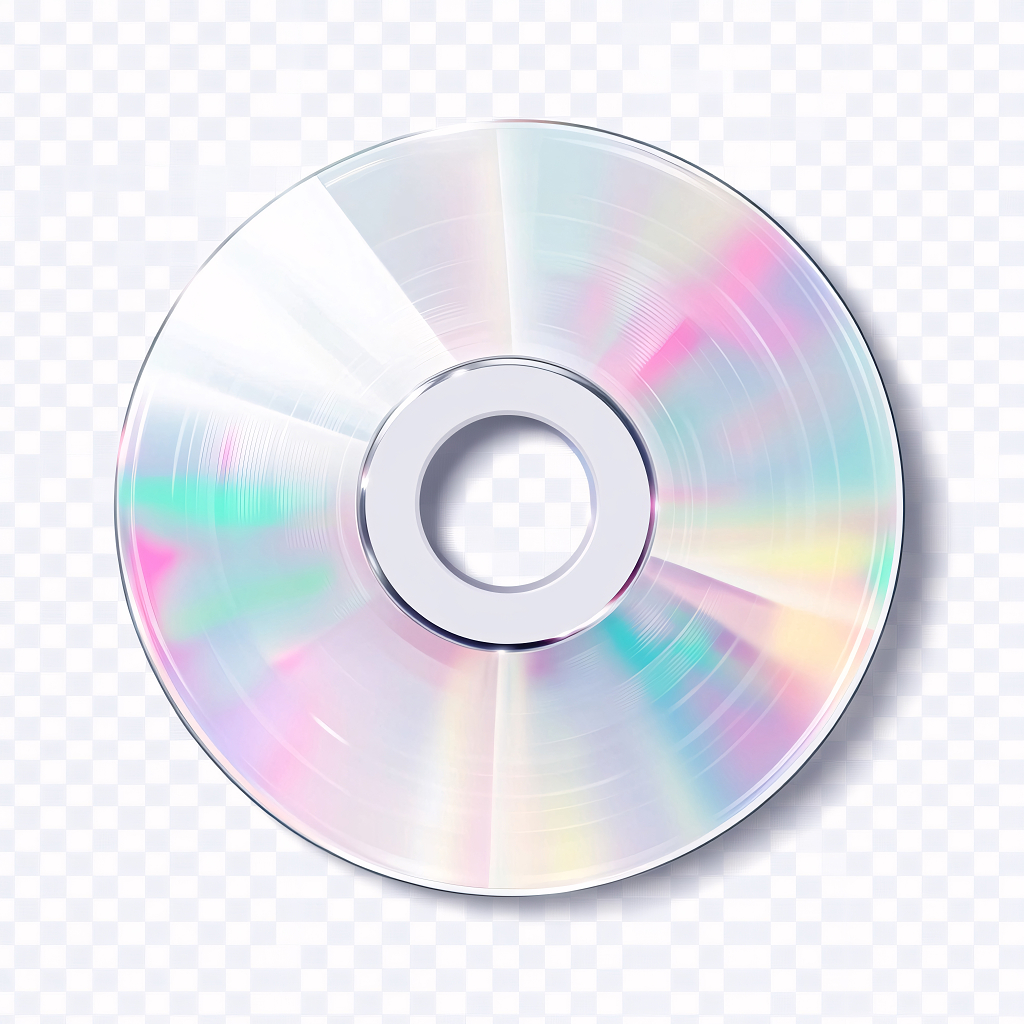 光盘在透明背景上闪耀着彩虹般的光芒