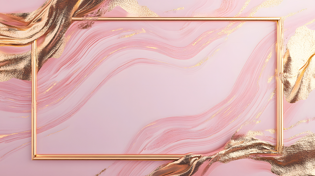 粉色与金色交织的抽象背景，搭配金色边框，尽显奢华与优雅