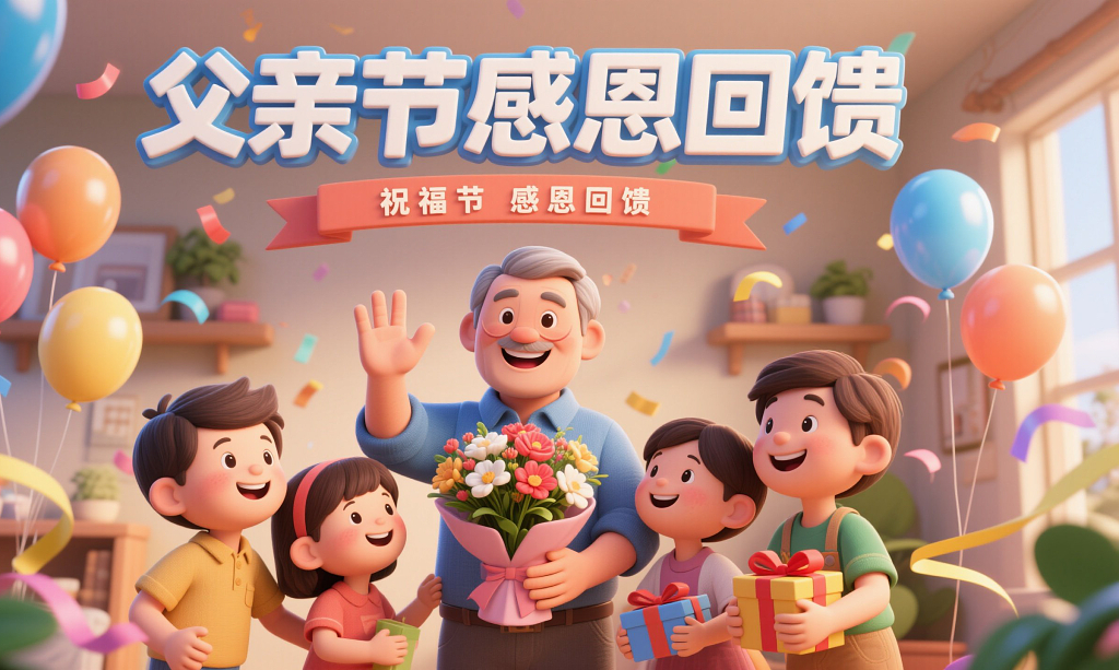 父亲节亲子庆祝场景