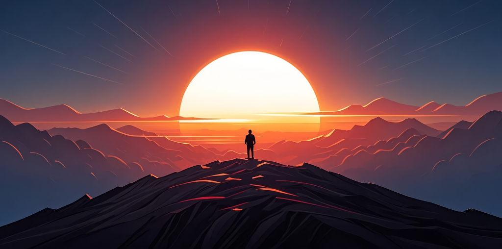 青年节人物剪影山顶日出励志成功希望背景