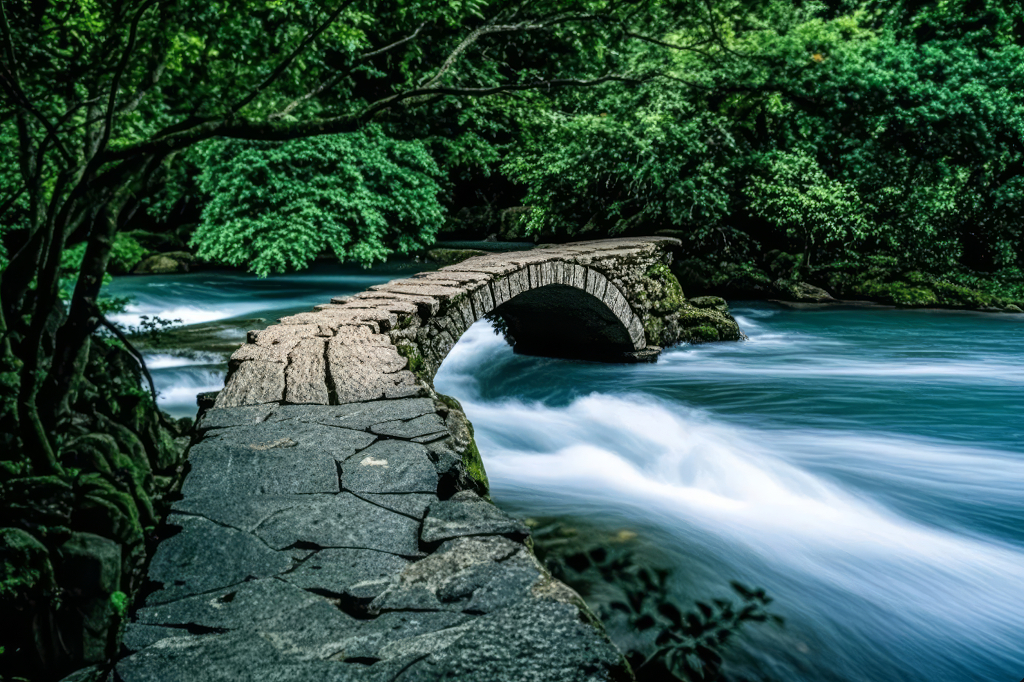 夏至节气古桥流水森林绿意自然生态背景图