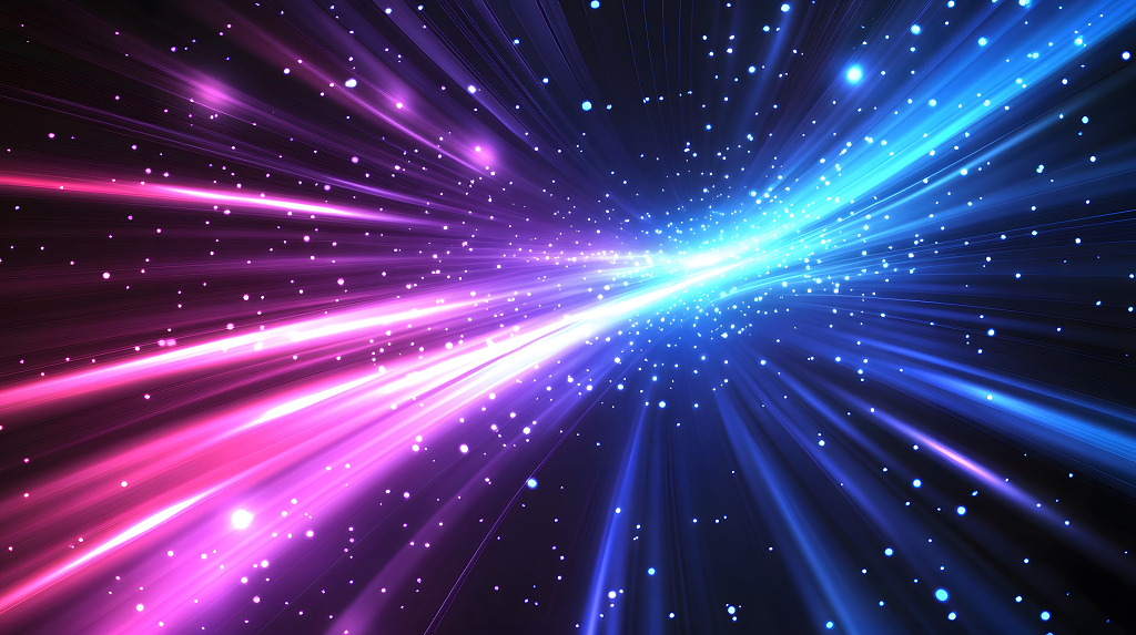 色彩斑斓的光线从中心散发，点缀着闪烁的星光