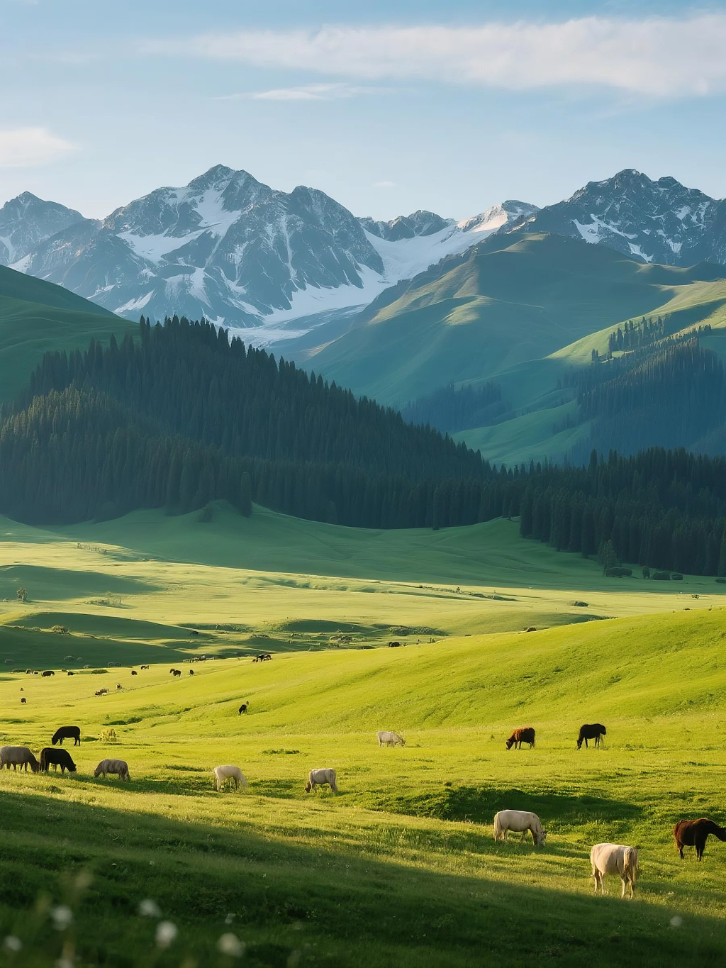 蓝天白云青山白雪天山大牧场