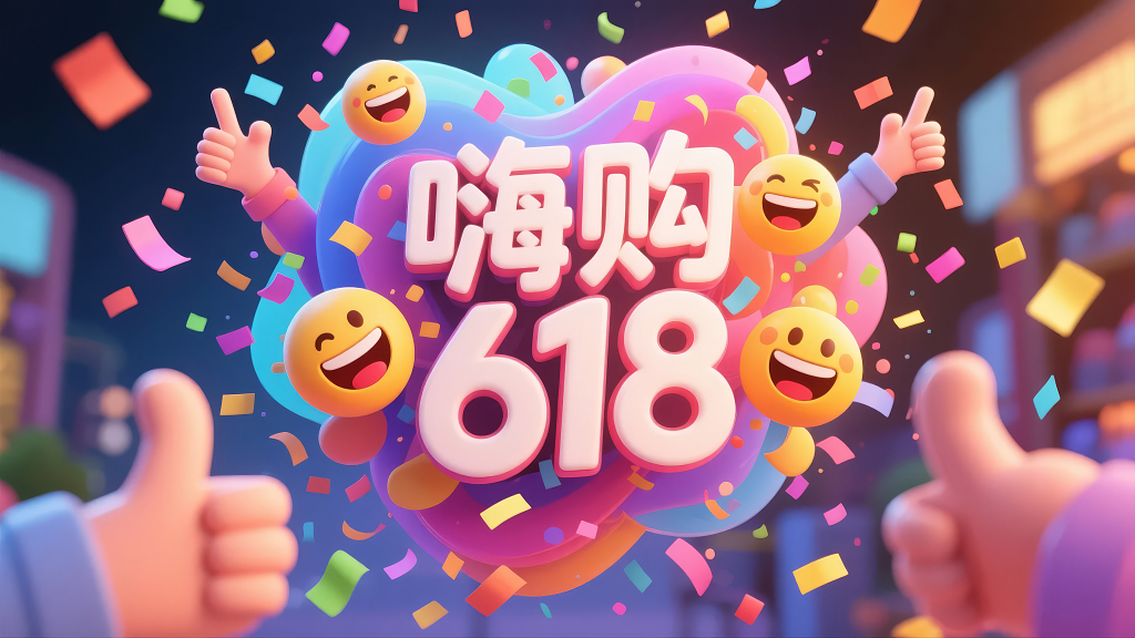 618电商节嗨购促销活动卡通手势背景图