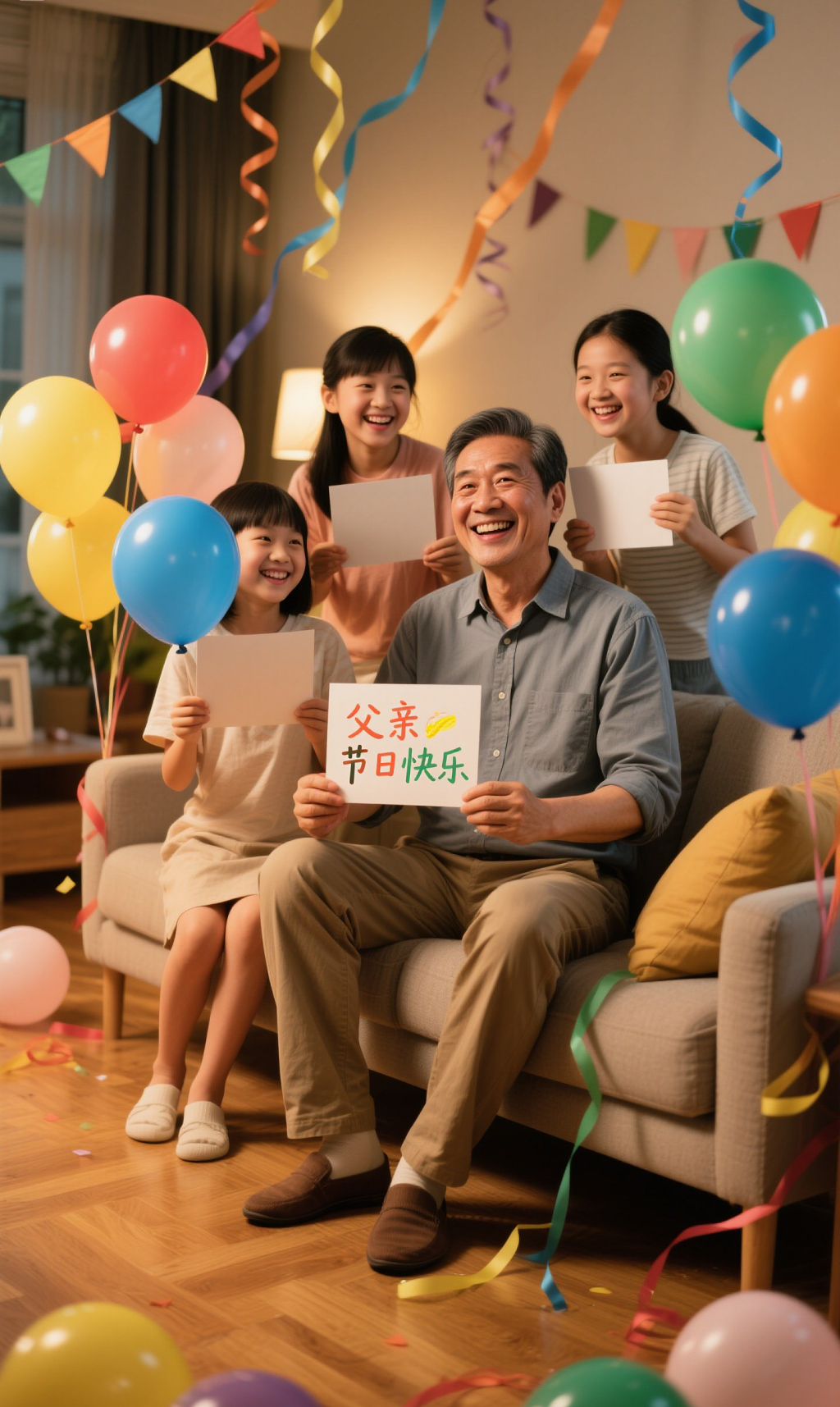 家庭庆祝父亲节温馨场景