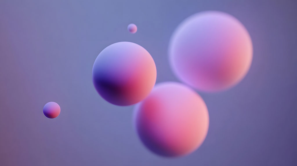 渐变色立体球体悬浮于浅紫背景简约梦幻