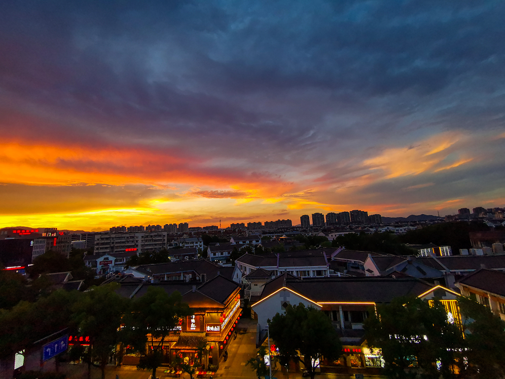 城市夕阳日落黄昏