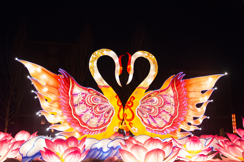 天鹅造型的彩色花灯