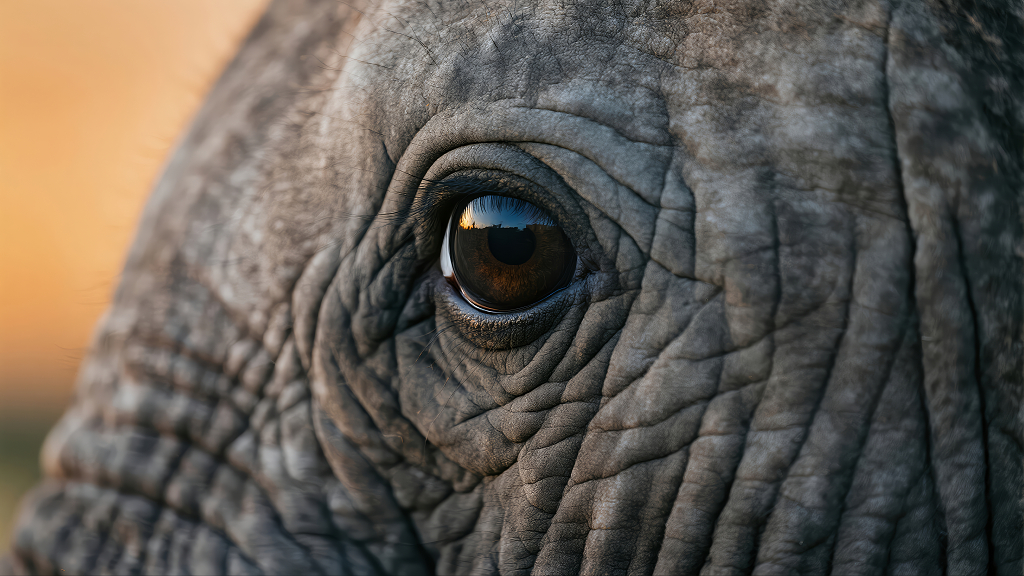 大象眼睛特写野生动物保护情感细节背景