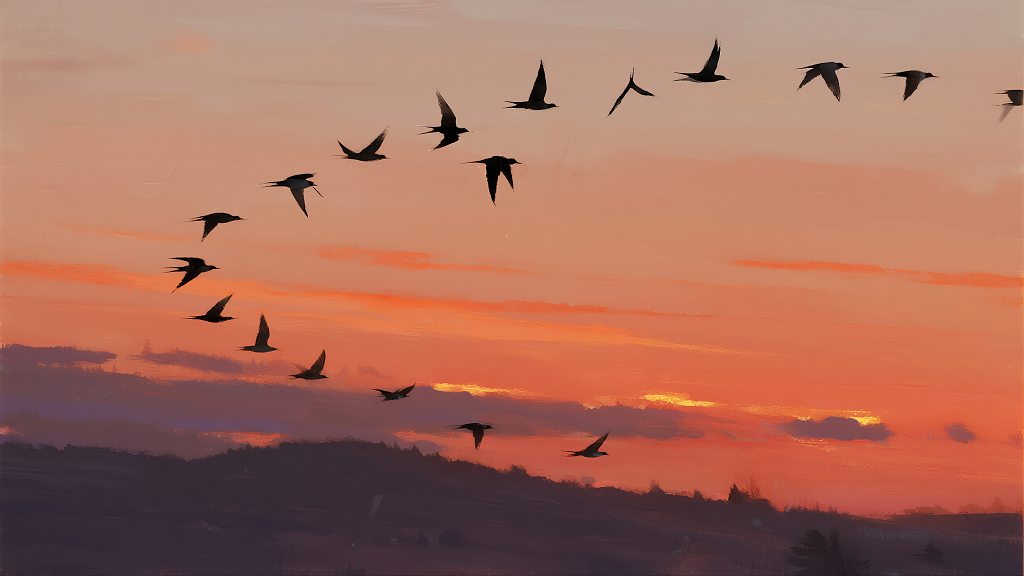 立秋节气大雁南飞日落团队合作励志背景