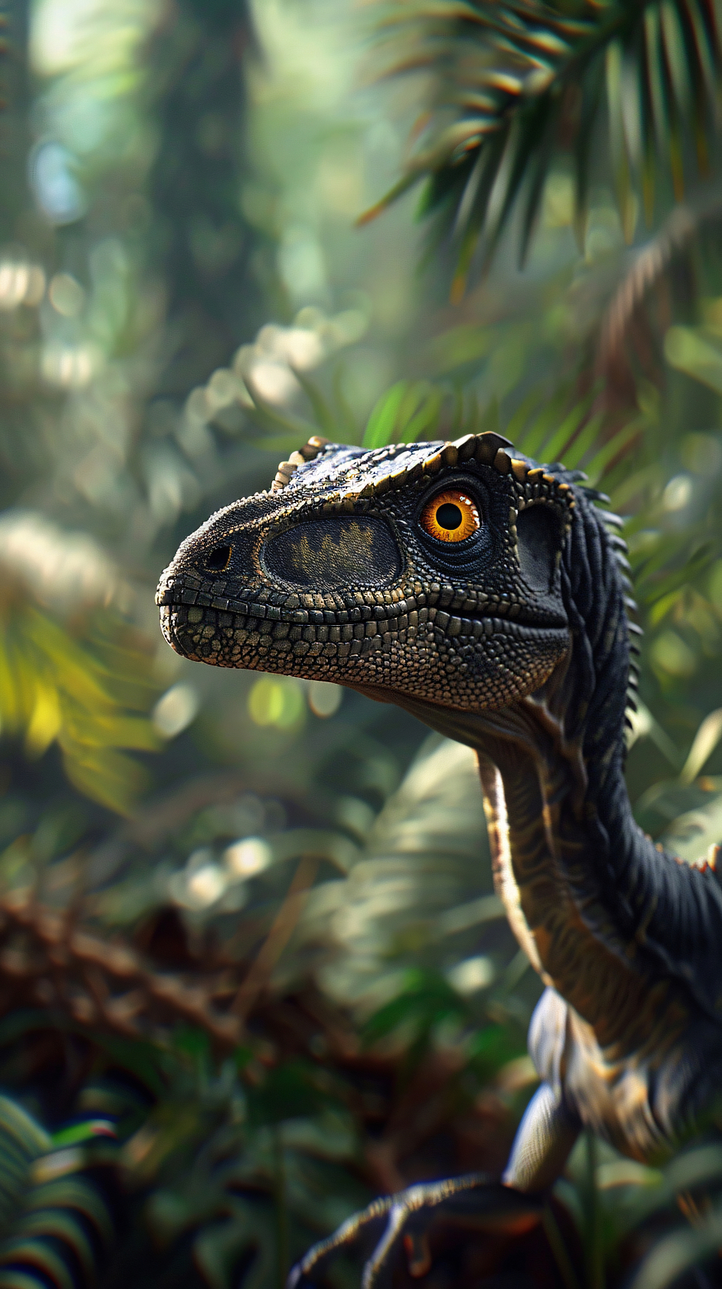 迅猛龙现身丛林目光锐利神态警觉