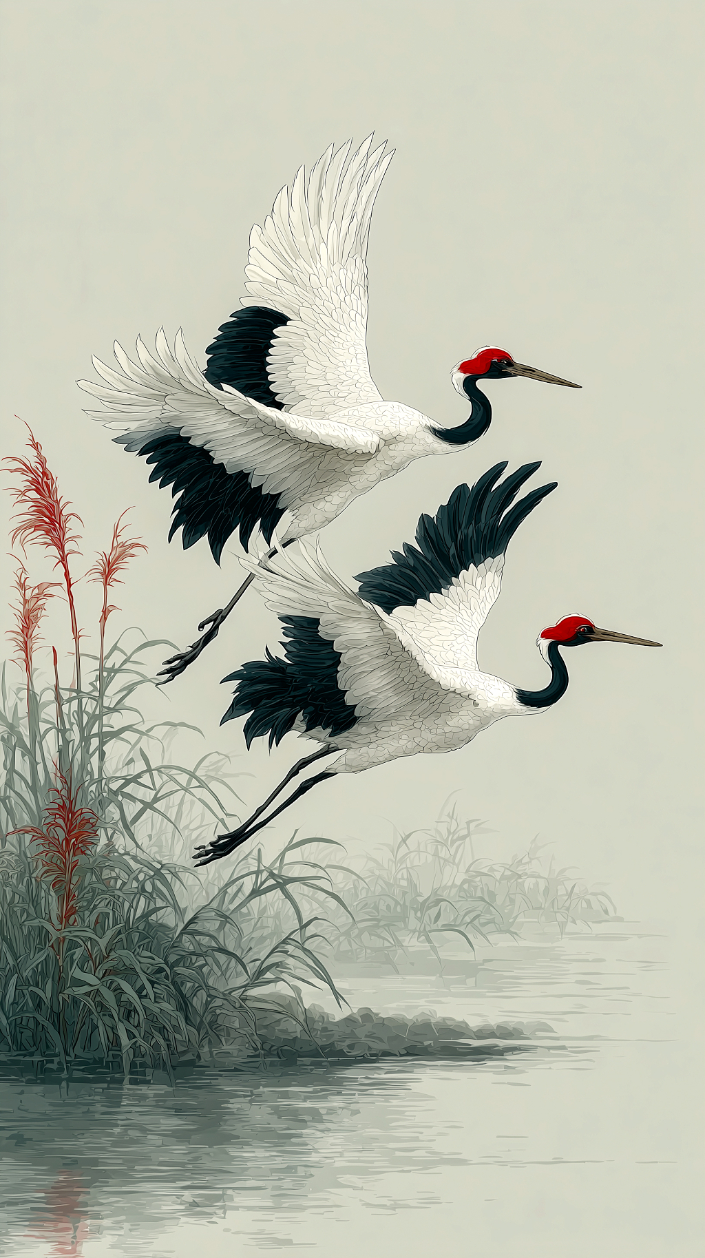 二十四节气白露中国水墨风鹤鸟手机背景