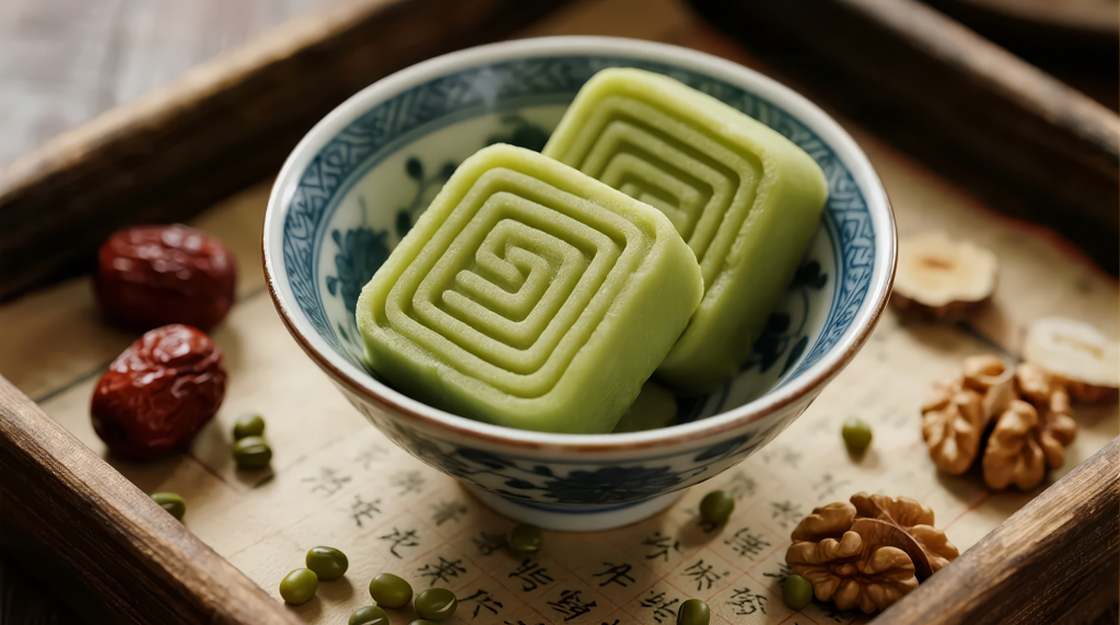 中秋节美食绿豆糕传统点心茶歇背景图