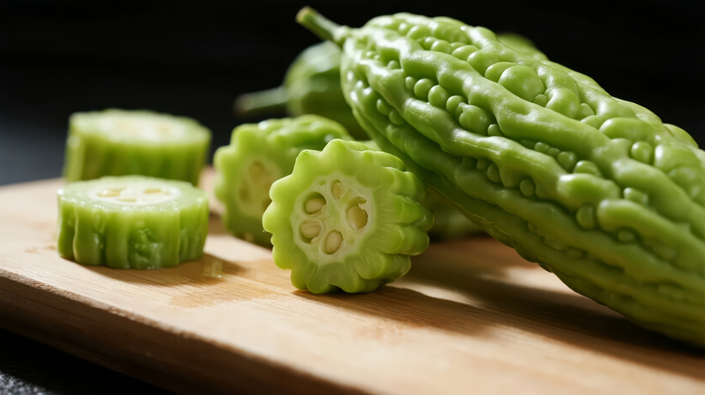 处暑节气苦瓜切片健康饮食菜谱背景图