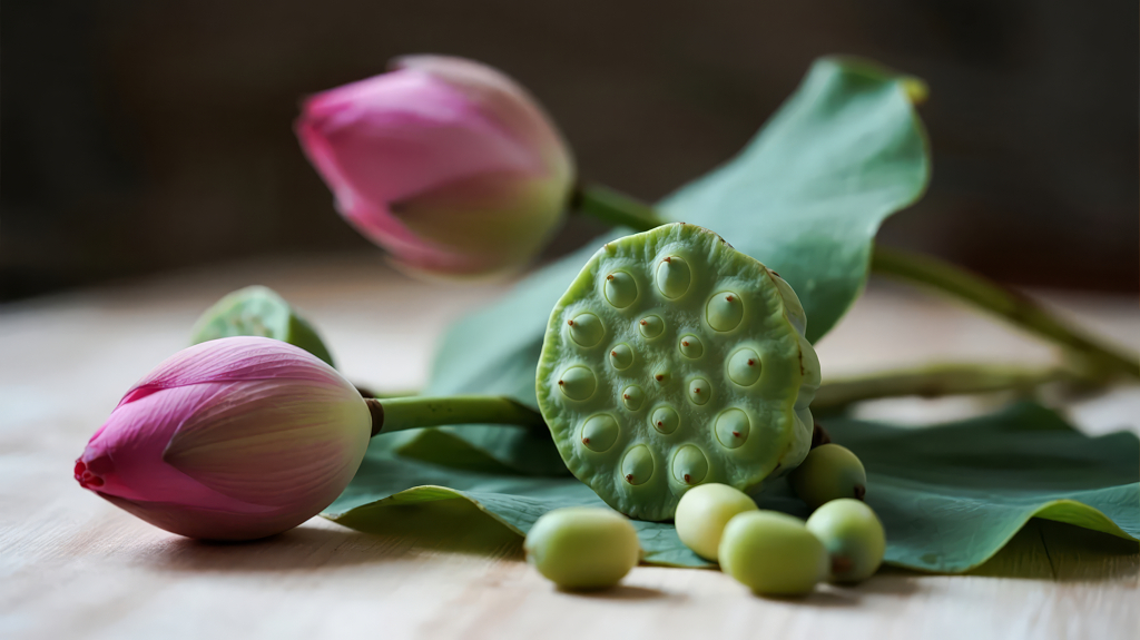 中秋节气莲蓬莲子荷花中式养生食材背景