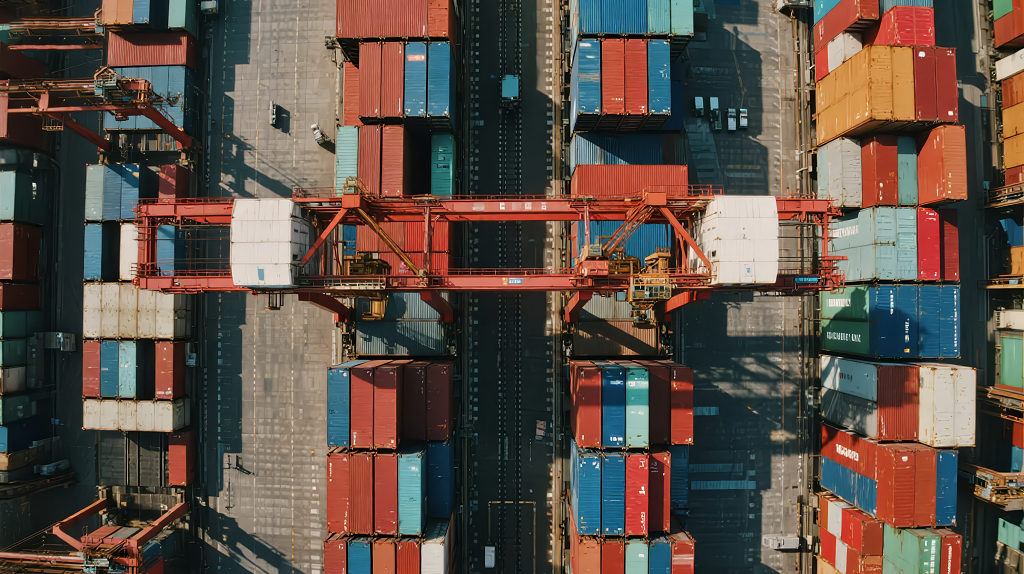 国际贸易港口集装箱航拍物流运输背景图