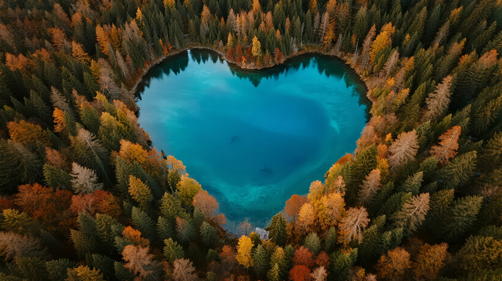 七夕节爱心湖泊秋季浪漫婚庆旅游背景图