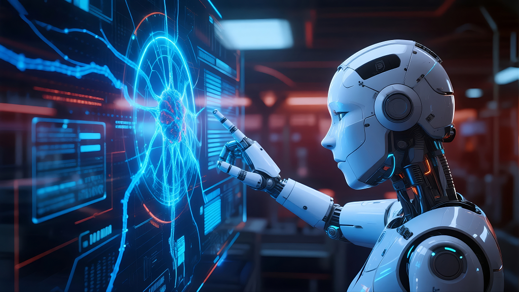 人工智能机器人虚拟屏幕科技创新背景图