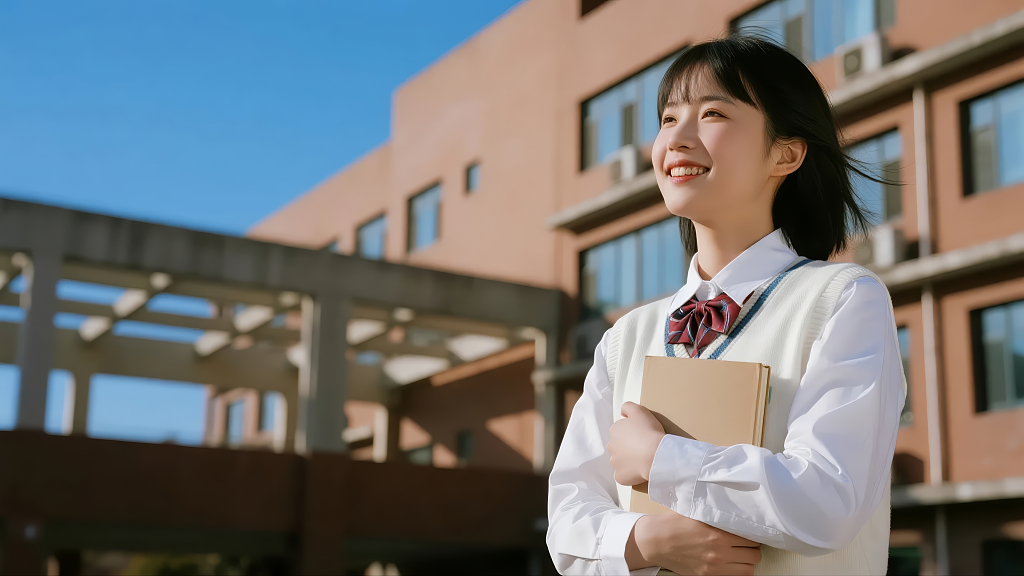 女大学生校园自信微笑青春励志人像背景