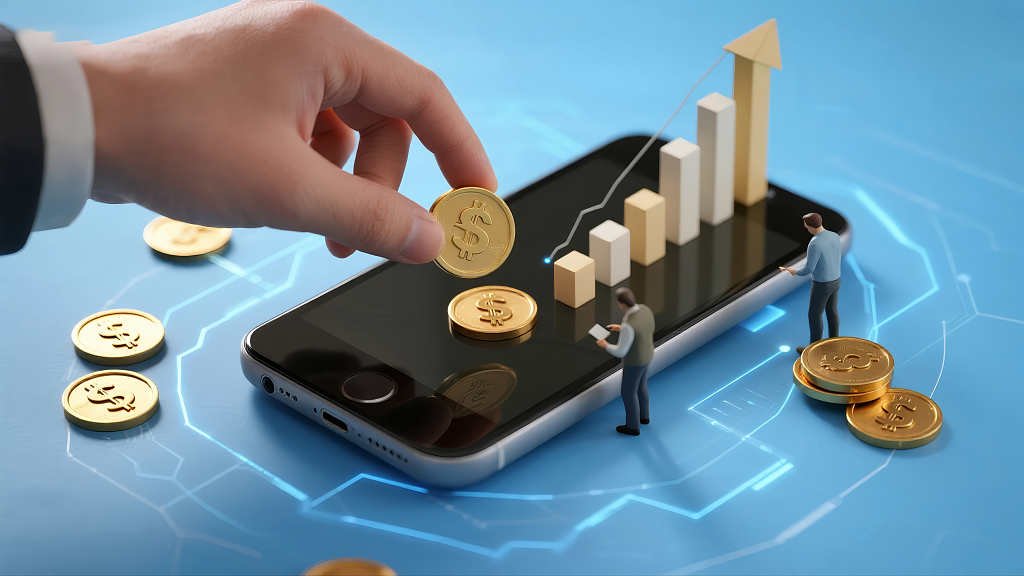 手机理财比特币投资金融科技概念背景图