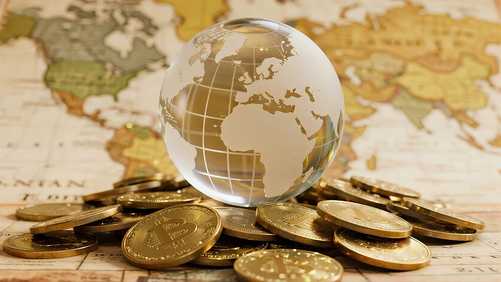 全球金融投资地球仪金币世界背景图
