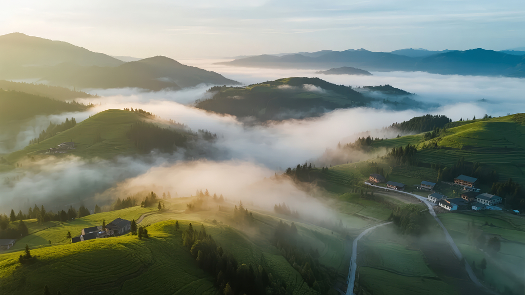 茶园云海日出航拍壮丽自然风光背景图
