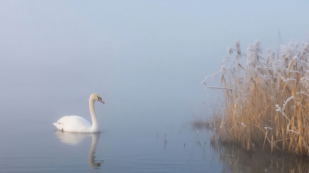 天鹅湖泊芦苇宁静唯美优雅动物背景图