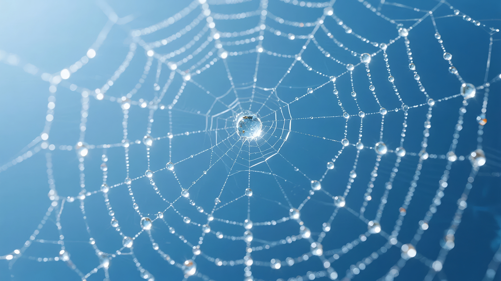 蜘蛛网露珠水滴晶莹剔透唯美自然背景图