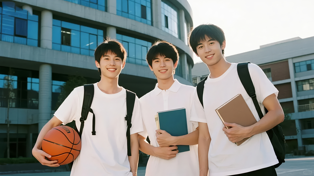 开学季男大学生阳光帅气青春校园背景图