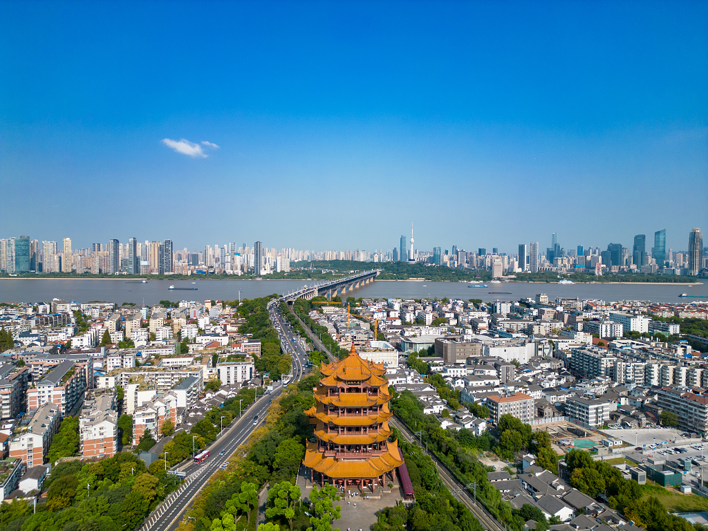 武汉黄鹤楼城市风光航拍