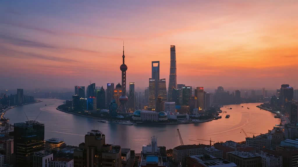 上海外滩日出城市天际线金融中心背景图